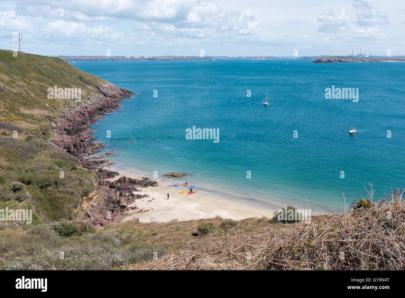 Beach at Watwick Bay on the Milford Haven Estuary in Pembrokeshire, Wales Stock Photo