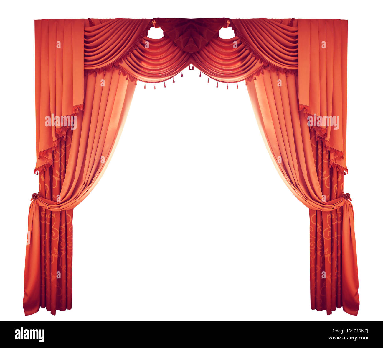 red curtains on a white background Stock Photo