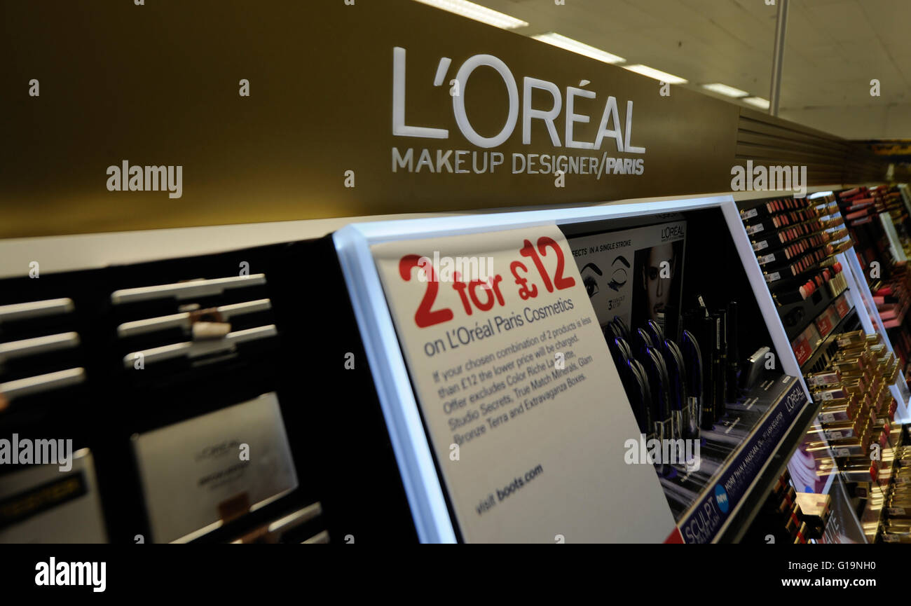 L'oreal makeup in boots store - Cardiff Stock Photo