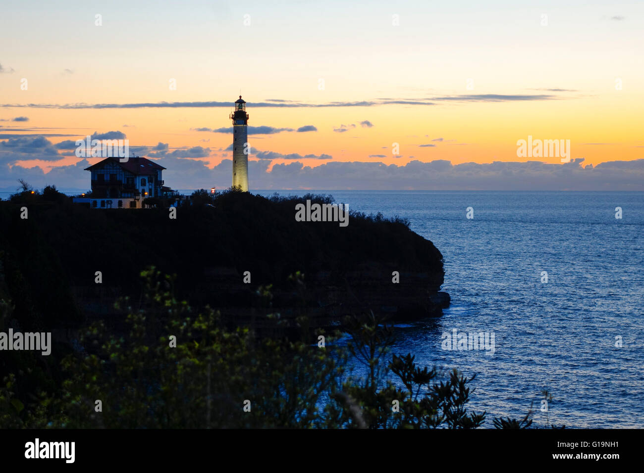 Lighthouse at sunset, Biarritz, French Basque coast. Aquitaine, France. Stock Photo