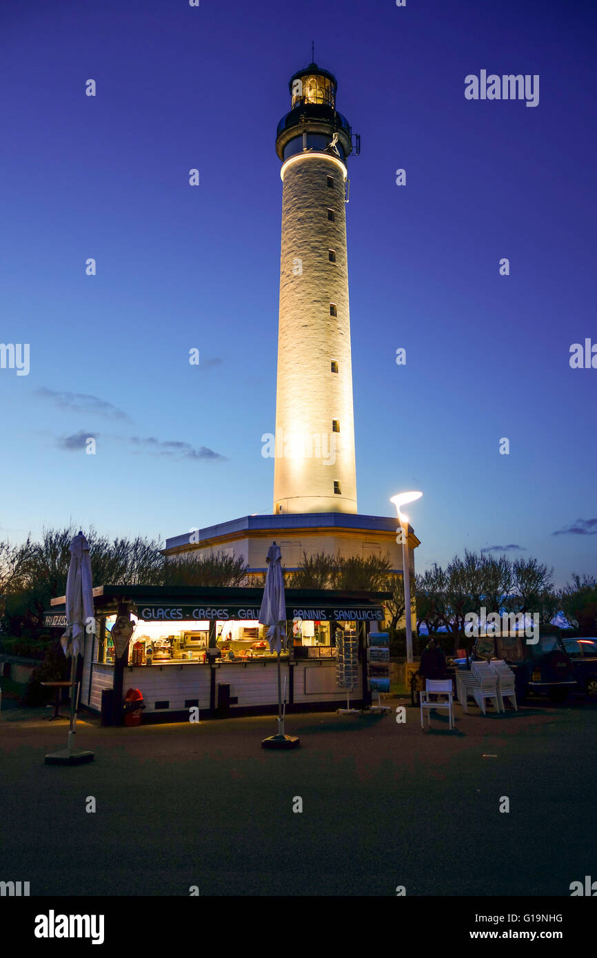 Lighthouse with small kiosk beneath, Biarritz, French Basque coast. Aquitaine, France. Stock Photo