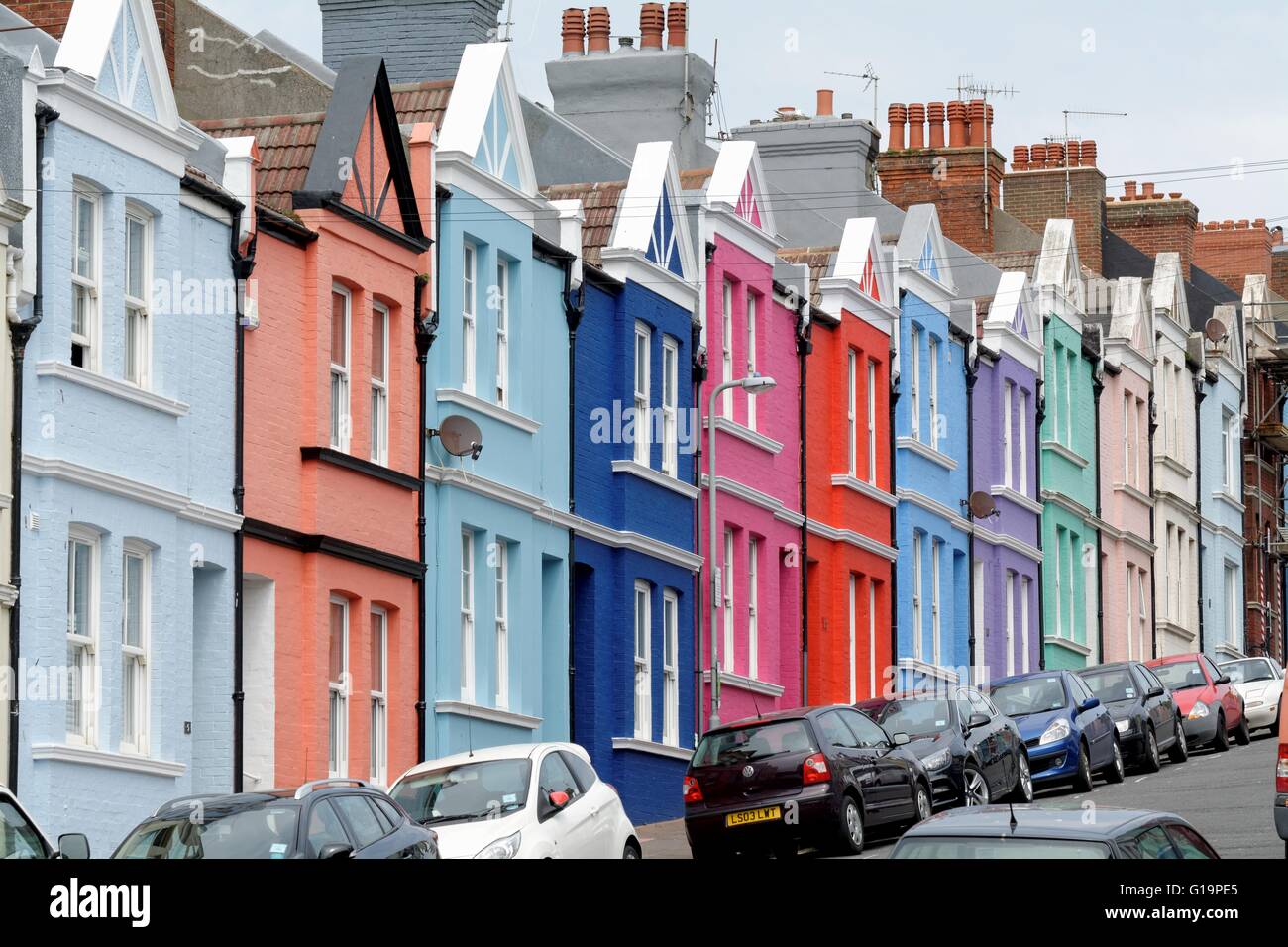 Colourful houses on Blaker Street Brighton Sussex England Stock Photo Alamy