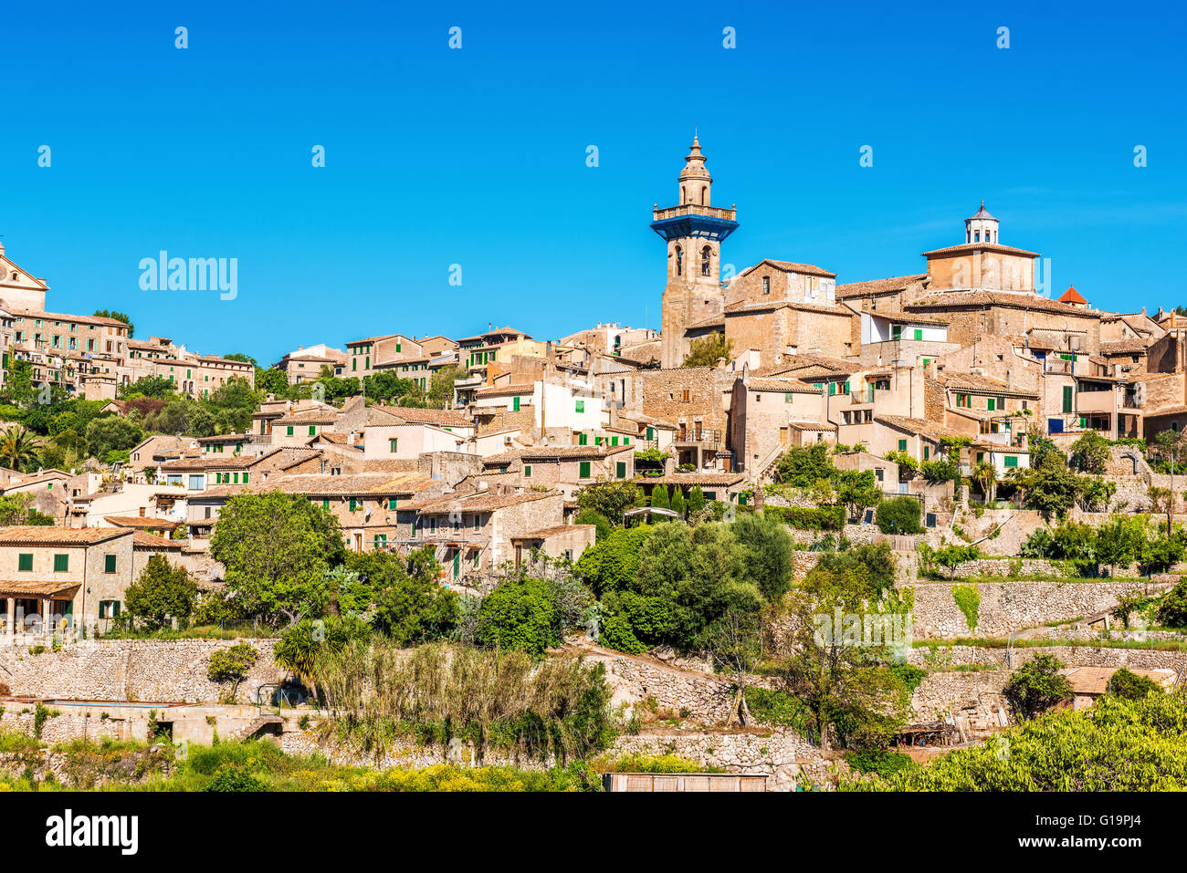 Sant Bartomeu Church in the village of Valldemossa, Majorca, Spain Stock Photo