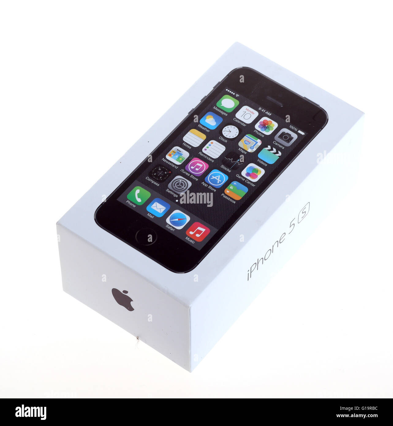 iPhone 5S box isolated on white, 16th May 2016 Stock Photo