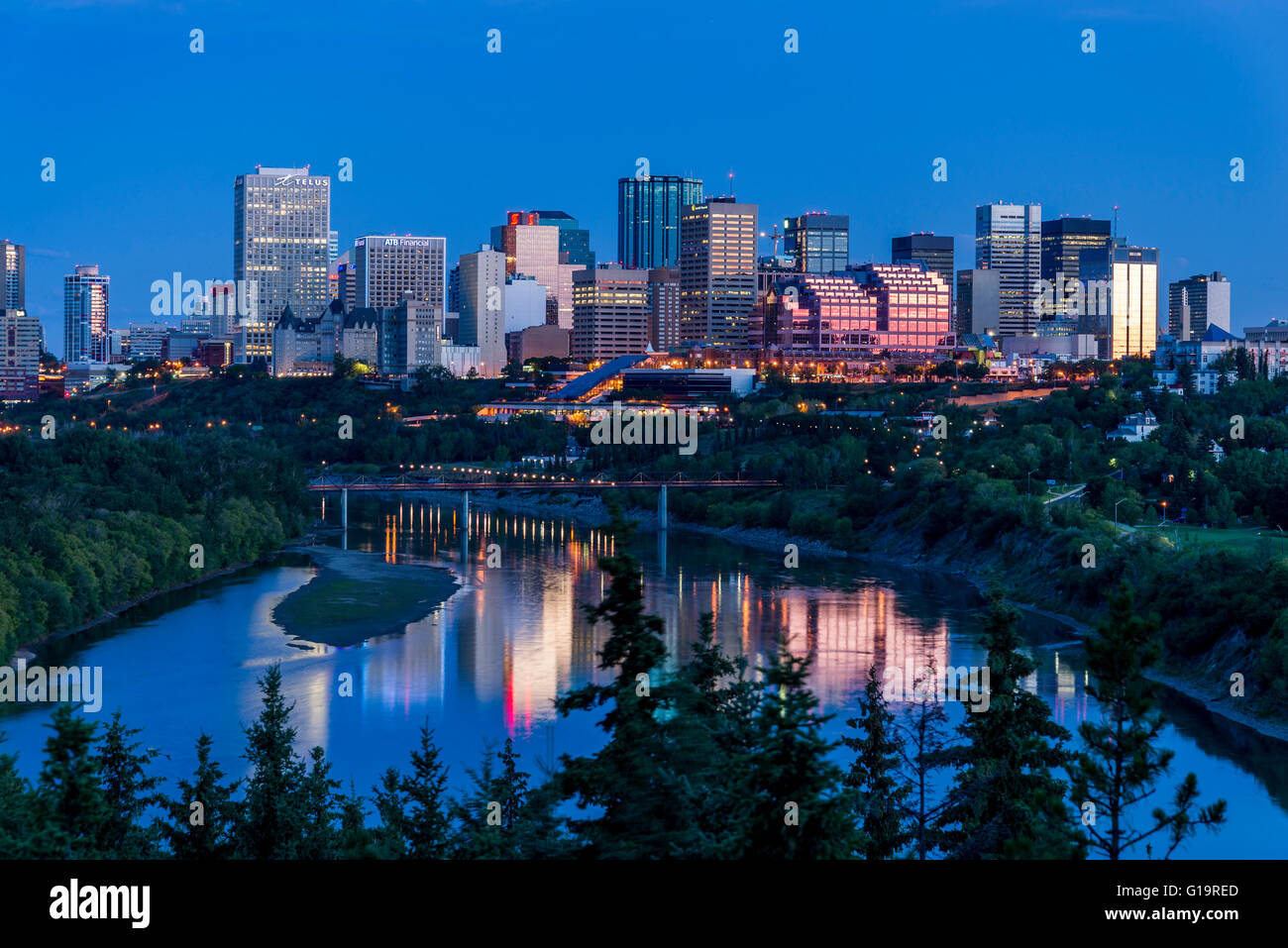 Skyline and N. Saskatchewan river, Edmonton, Alberta, Canada Stock Photo