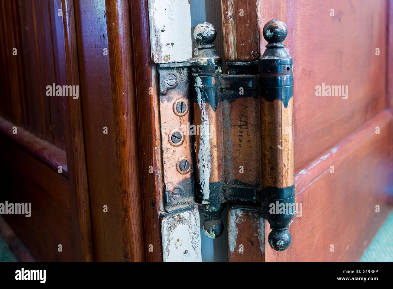 This door swings both ways. two way hinge. Quilchena Hotel, near Merritt, British Columbia, Canada Stock Photo