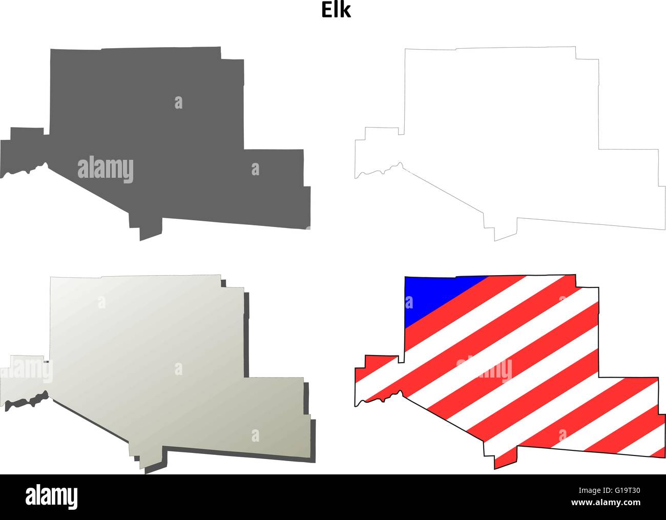 Elk County, Pennsylvania outline map set Stock Vector