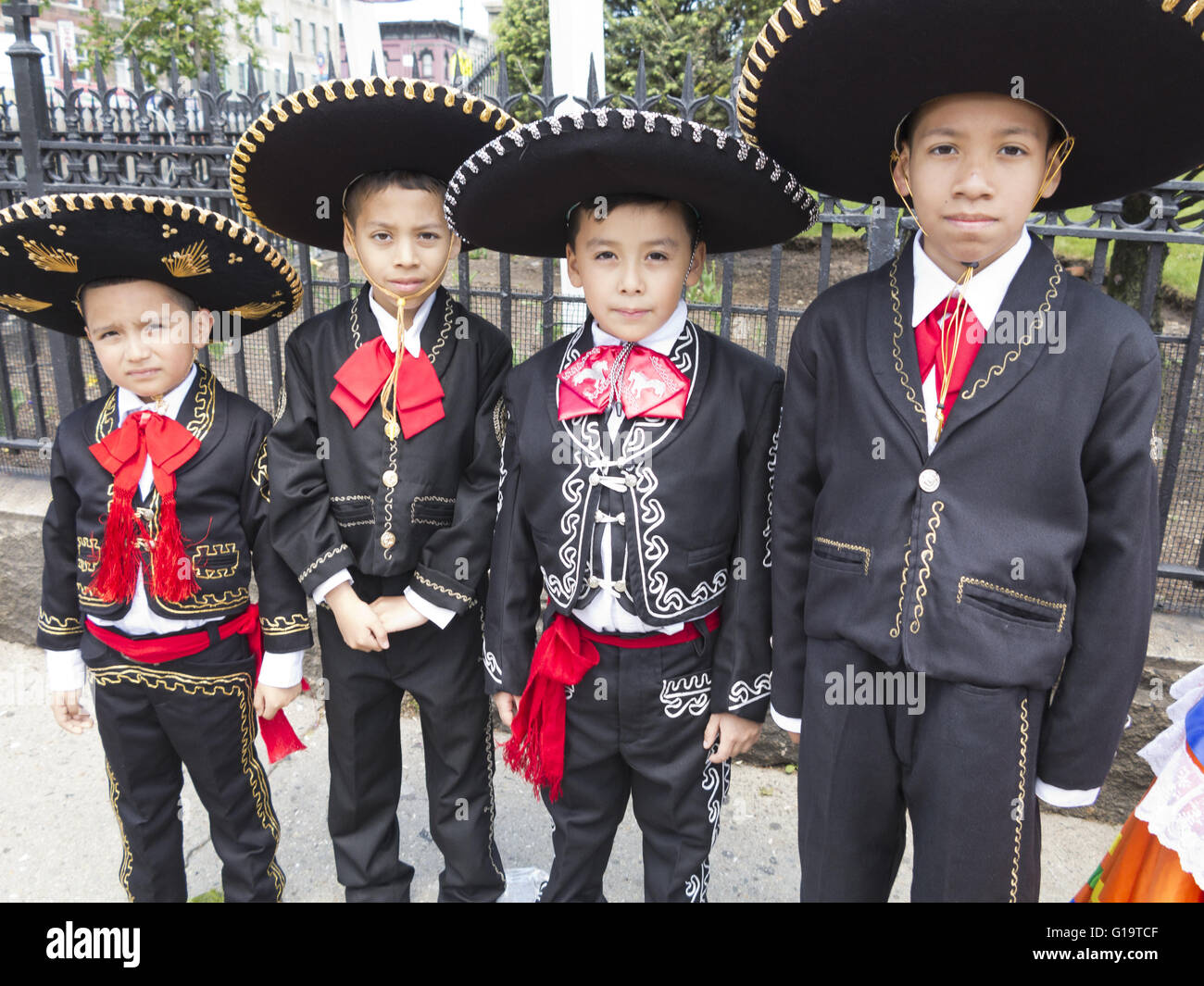 Young, folk dancers at Cinco de Mayo and Mother's Day Parade in the Sunset Park neighborhood of Brooklyn, NY, May 8, 2016. Stock Photo