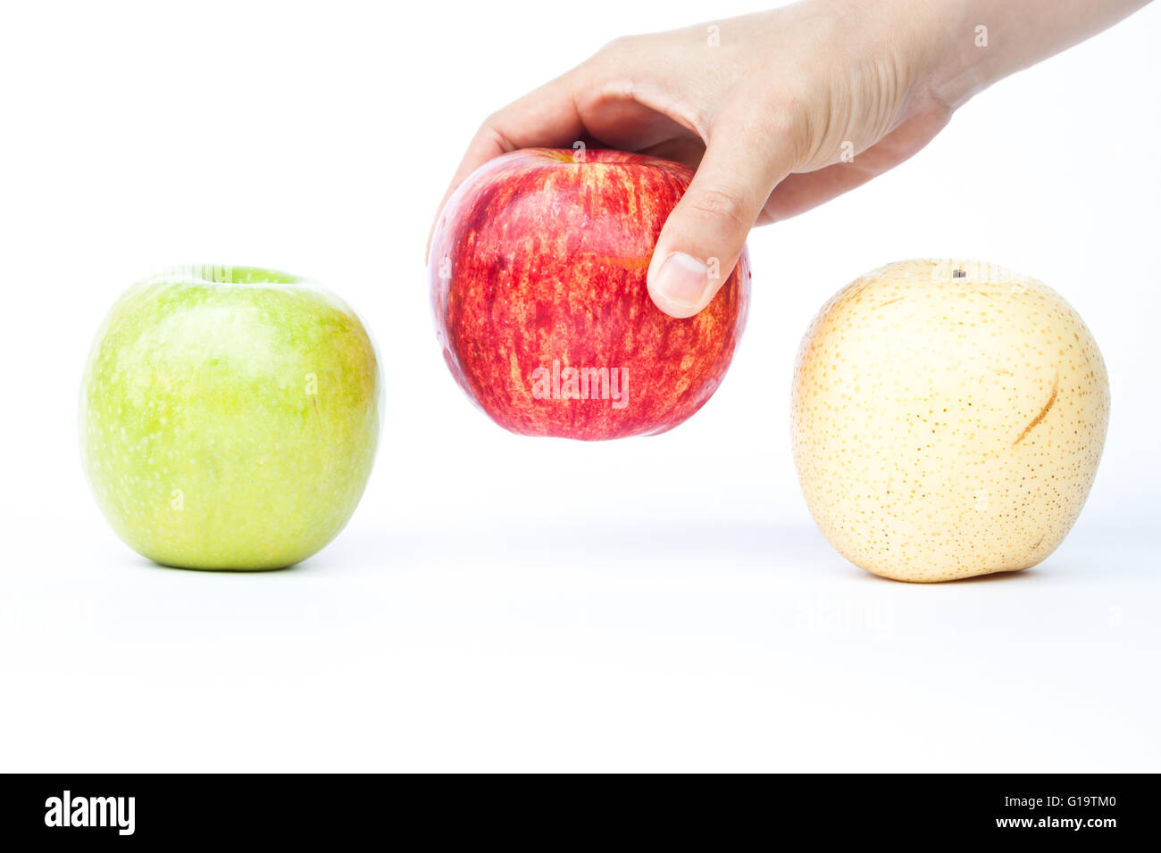 Three different kind of apples on white background, stock photo Stock Photo