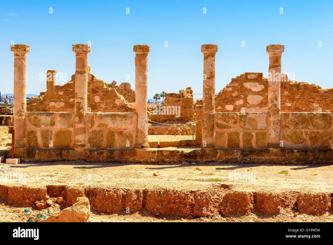 Temple columns. Kato Paphos Archaeological Park. Paphos, Cyprus. Stock Photo