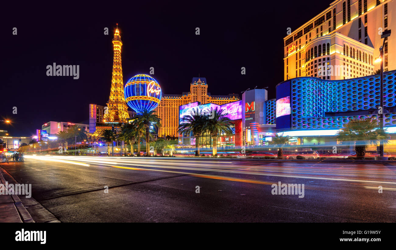 Night scene along The Strip in Las Vegas Nevada at summer Stock Photo