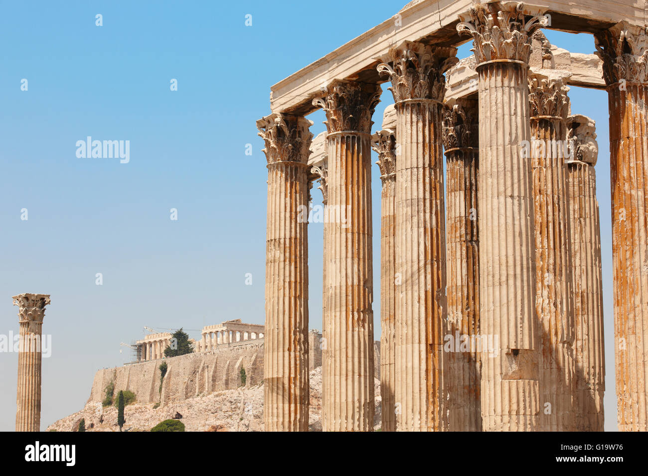 Temple of Zeus and Acropolis in Athens. Greece. Horizontal Stock Photo