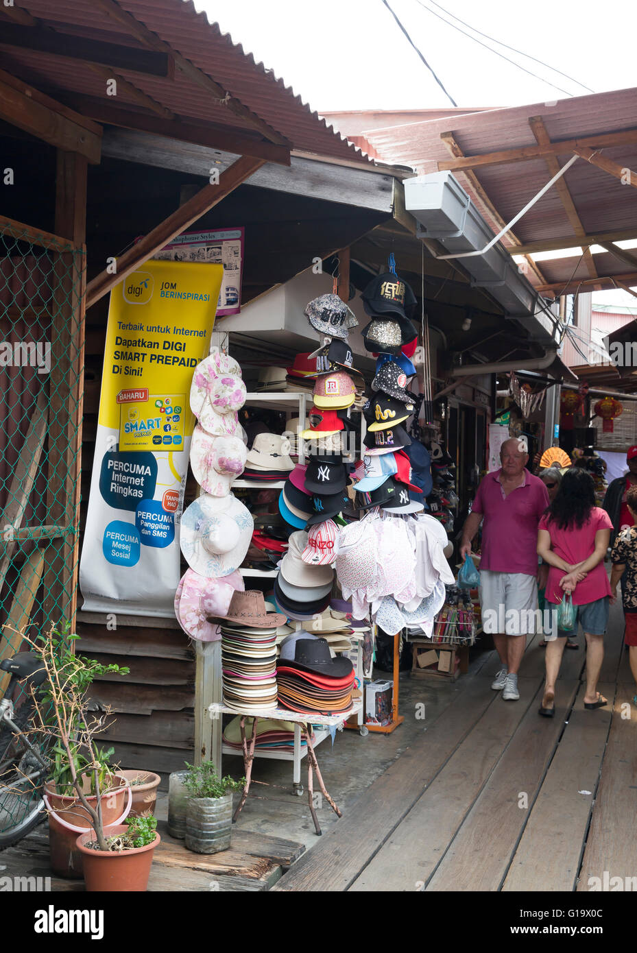Souvenir hats for sale on the Chew Jetty, UNESCO World heritage site in