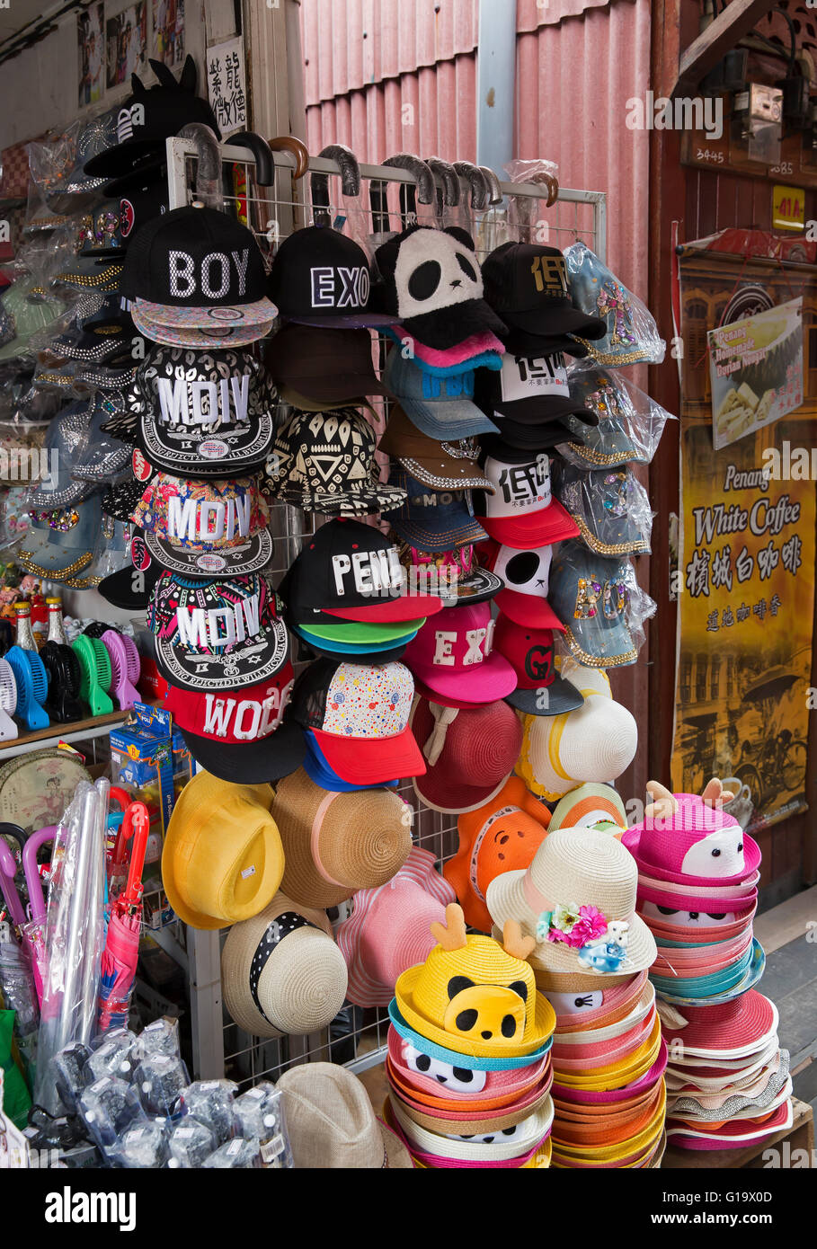 Souvenir hats for sale on the Chew Jetty UNESCO World heritage