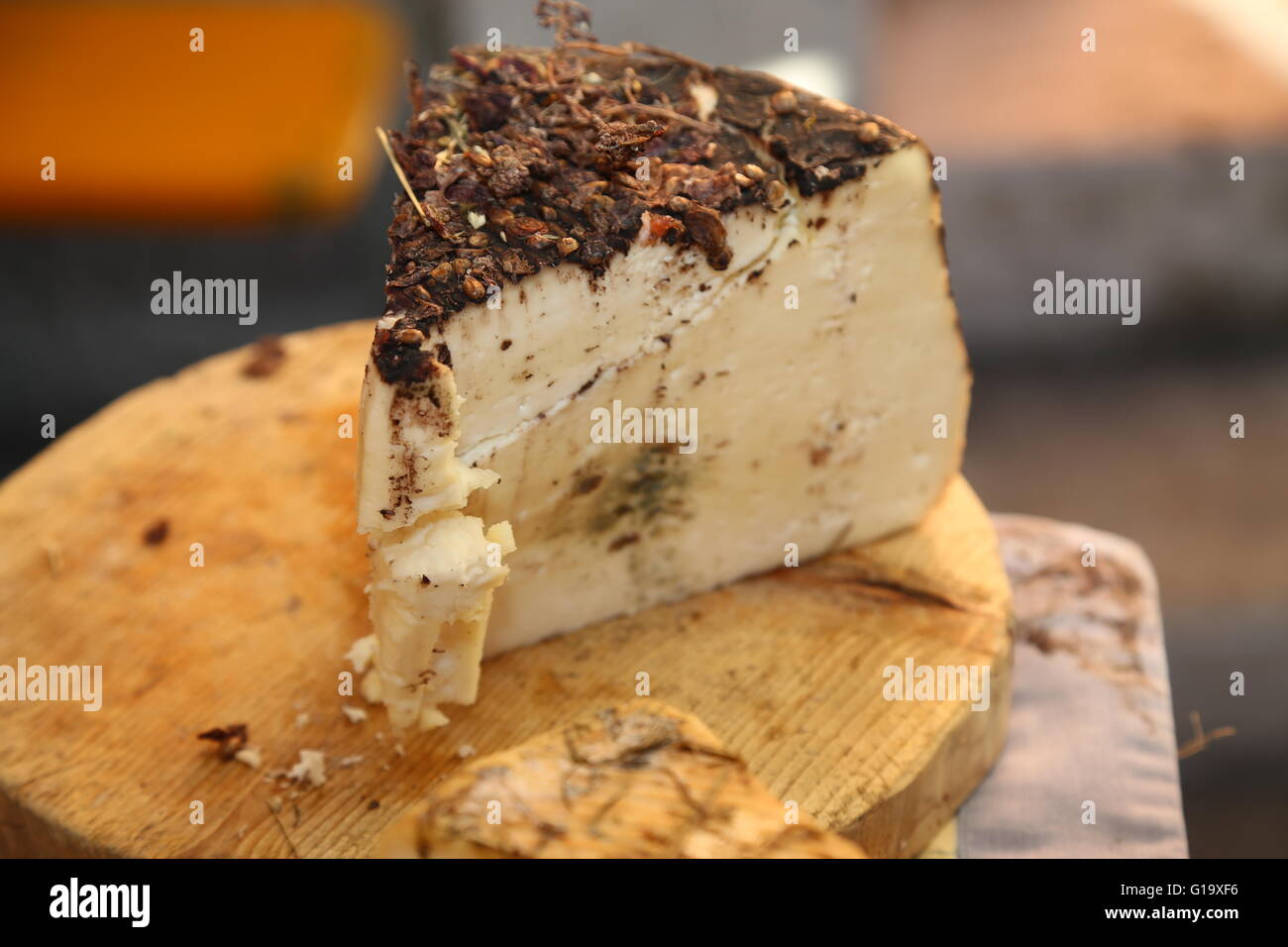 tasty cheese called drunkard with marc and raisins Stock Photo