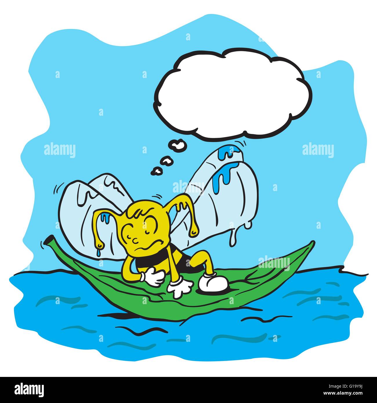 drowning bee with thought bubble cartoon Stock Vector