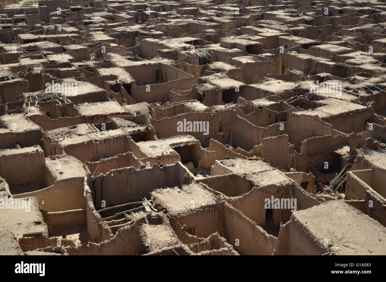 Mud Houses, Al Ula, Saudi Arabia Houses in the old Town were built around a high eminence away from valleys and floods.It built out of mud brick. Stock Photo