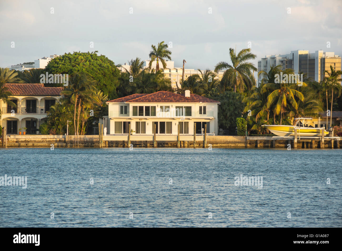 WATERFRONT MANSIONS INTRACOASTAL WATERWAY MIAMI BEACH FLORIDA USA Stock