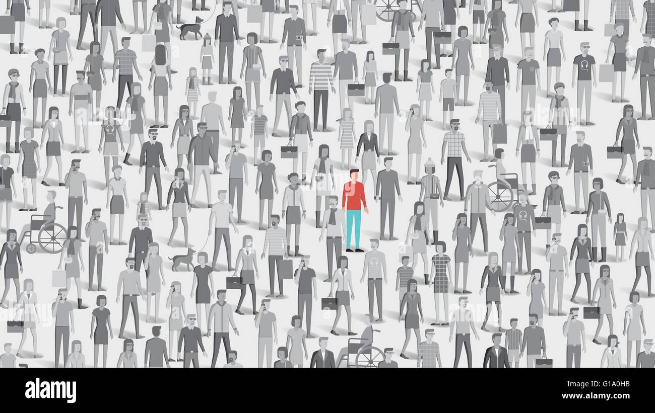 one person standing out in a crowd