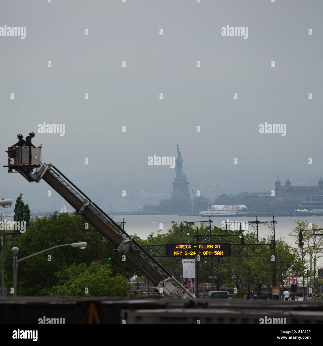 View of the Statue of Liberty from the High Line in New York City, USA. Stock Photo