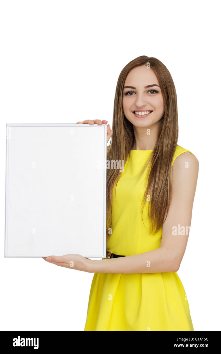 Portrait of beautiful woman in yellow dress Stock Photo - Alamy