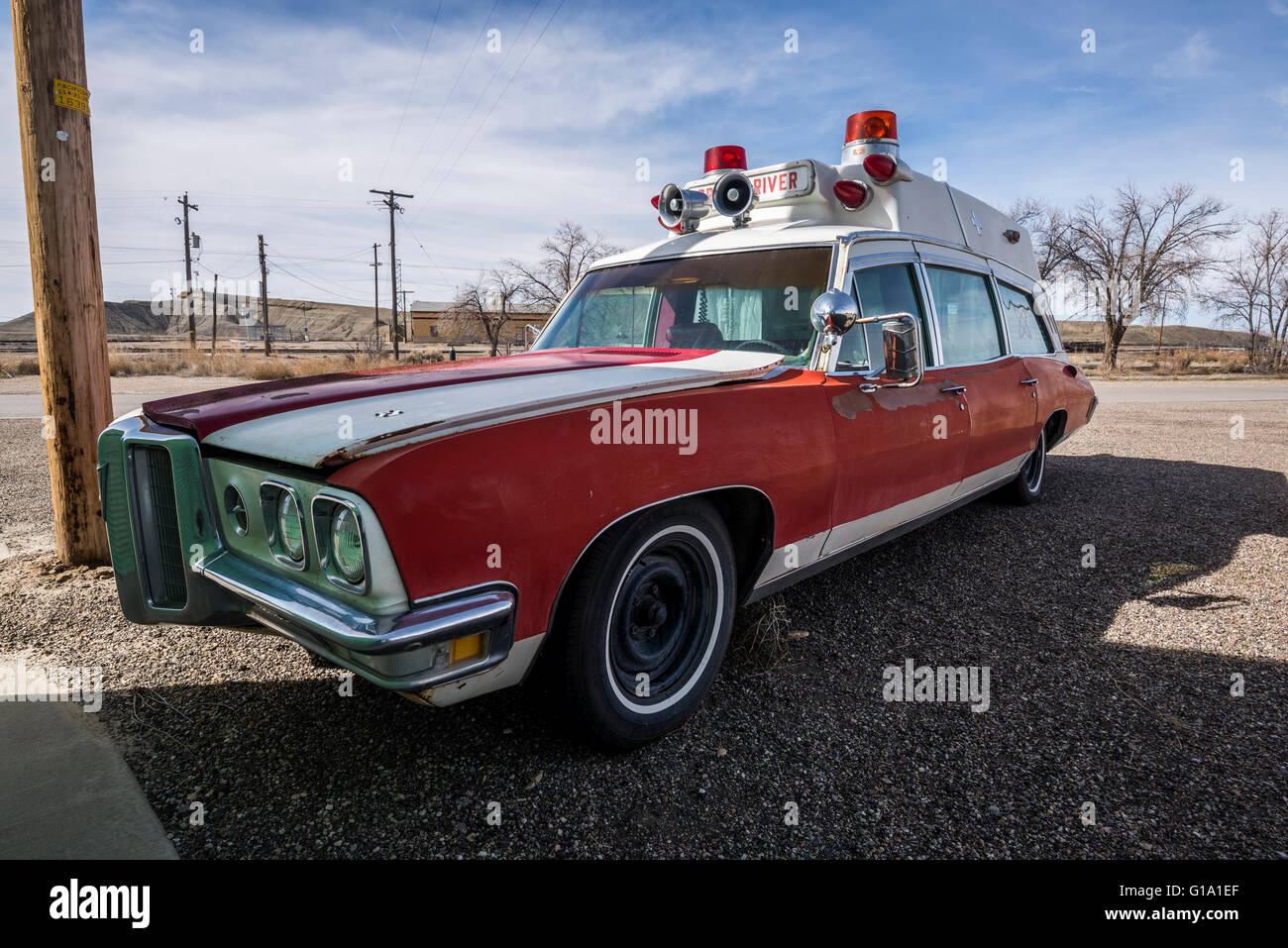 Vintage Pontiac Bonneville ambulance at the Green River, Utah, Fire