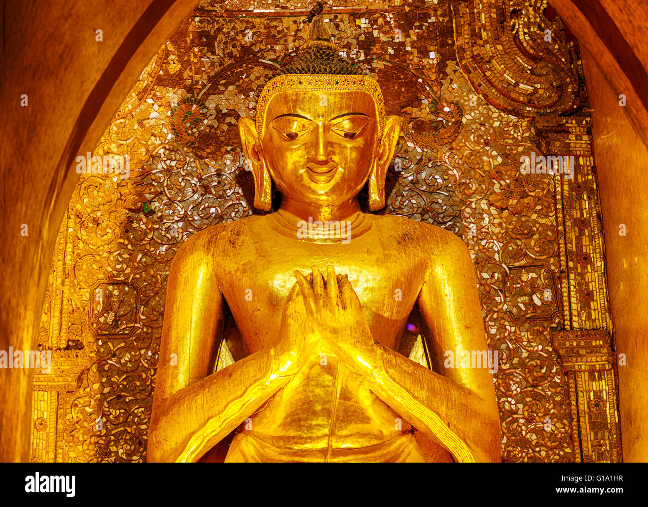 Buddha statue in Ananda temple in Bagan. Myanmar. Stock Photo