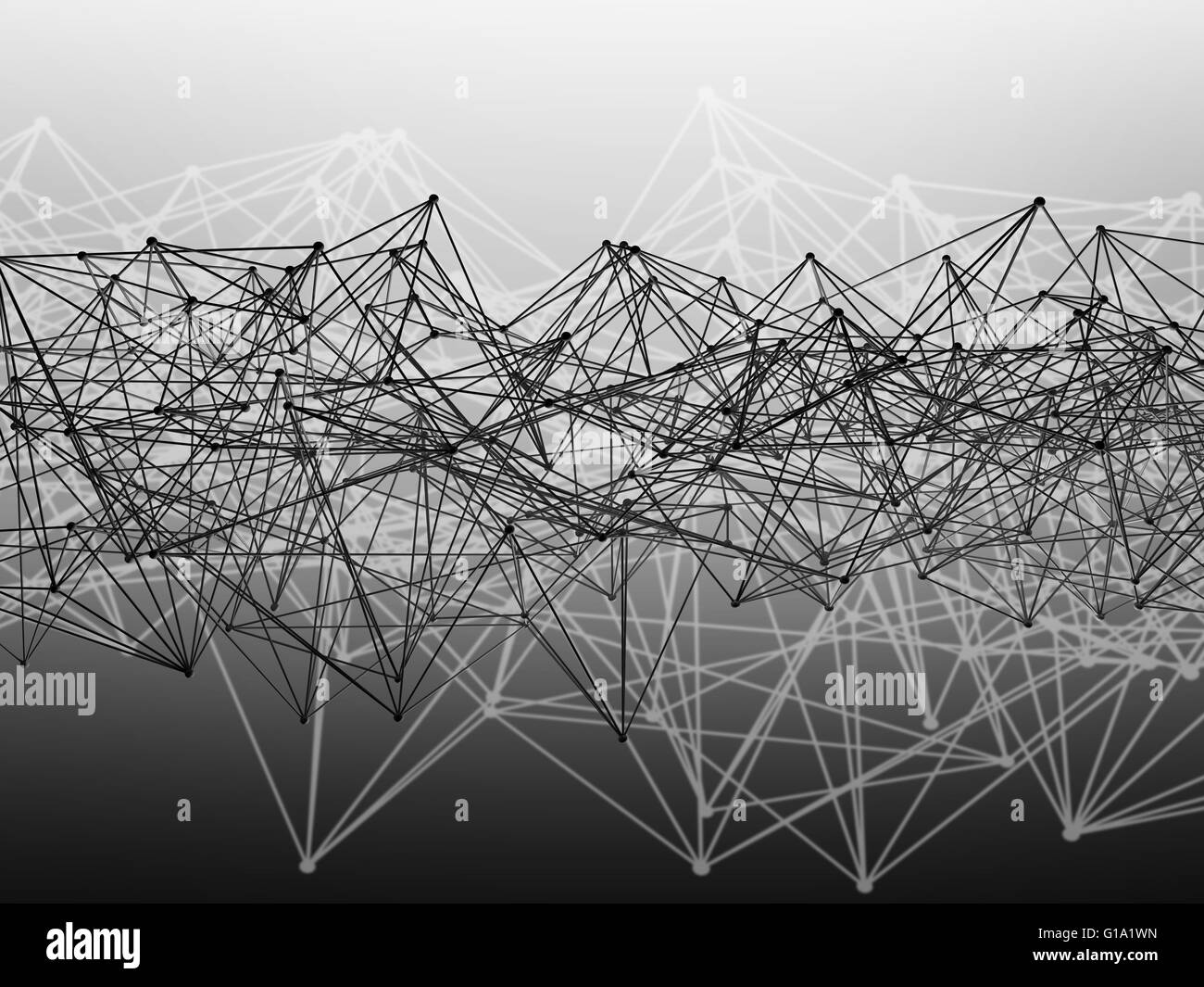 Abstract futuristic polygonal structure and wire-frame lattice mesh. Monochrome 3d render illustration Stock Photo