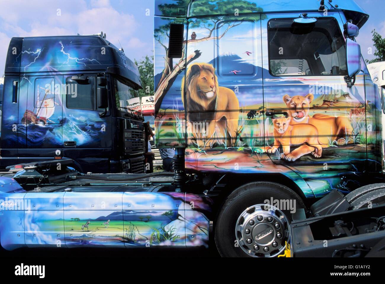 Milan, Italy, 'Coast to Coast' gathering of painted and customized trucks Stock Photo