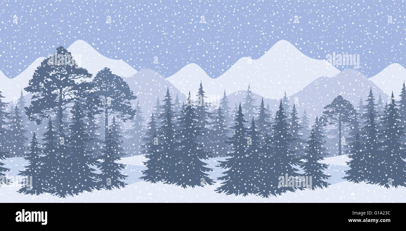 Seamless winter landscape with fir trees Stock Vector Image & Art - Alamy