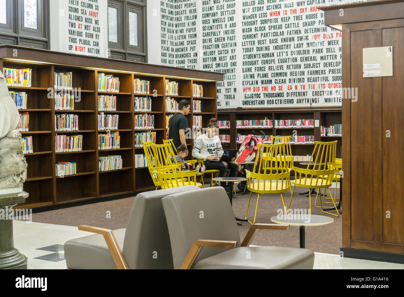 Patrons in the Stone Avenue Library in the Brownsville neighborhood of Brooklyn in New York on Saturday, May 7, 2016.  (© Richard B. Levine) Stock Photo