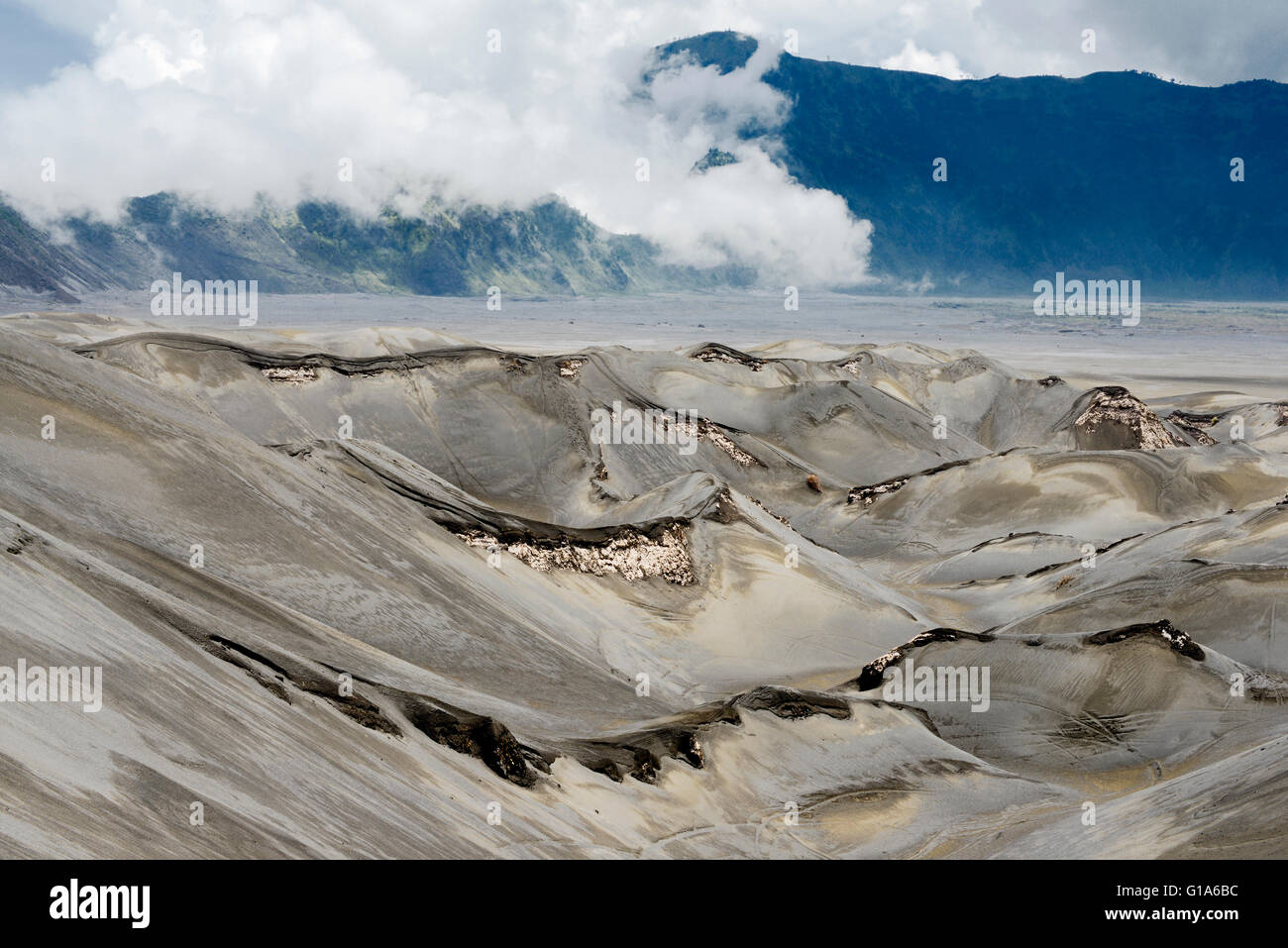 Arid Landscape Defined by Volcanic Eruption at Mt. Bromo, Tengger Semeru National Park, East Java, Indonesia. Stock Photo