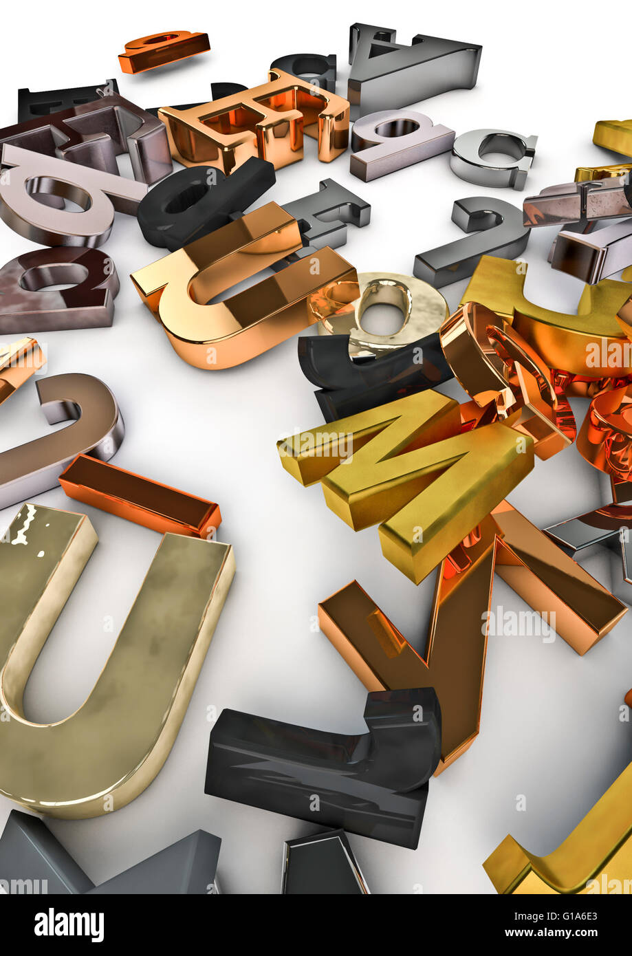 Metallic letters / 3D render of varied metal letters Stock Photo - Alamy