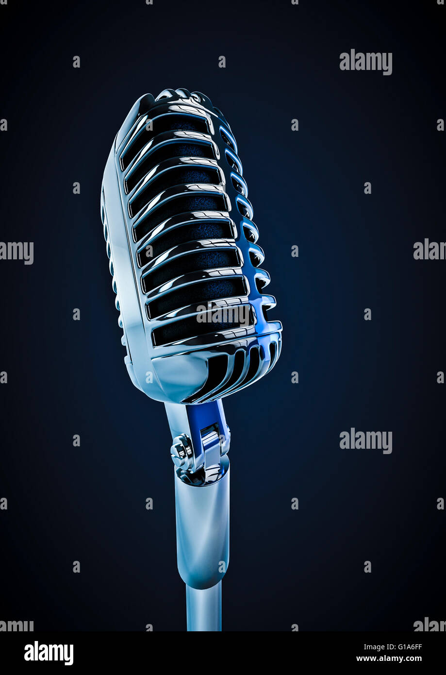 Retro microphone / 3D render of old fashioned classic microphone Stock Photo