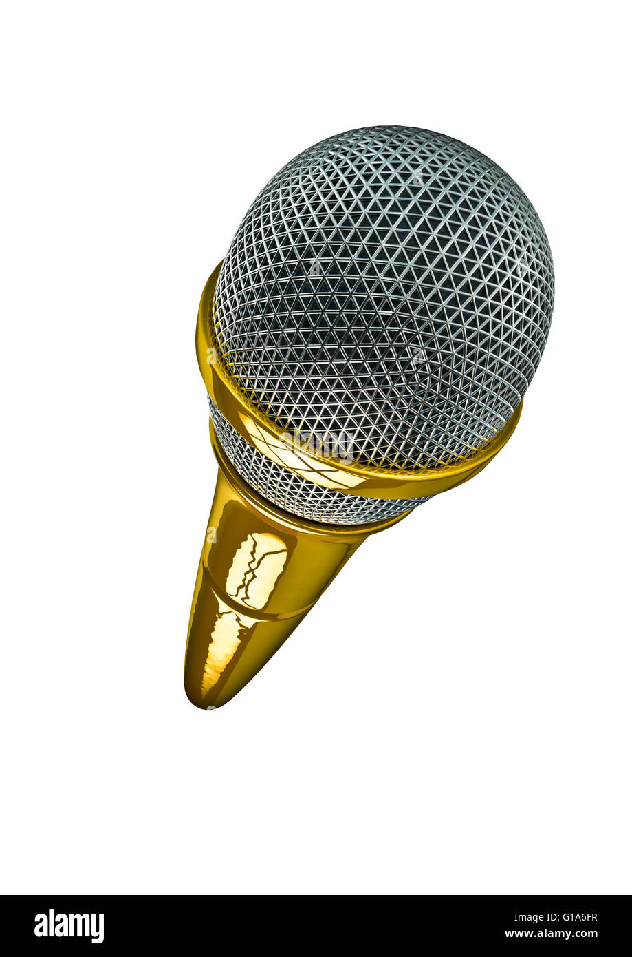 Microphone singer gold / 3D render golden of microphone Stock Photo