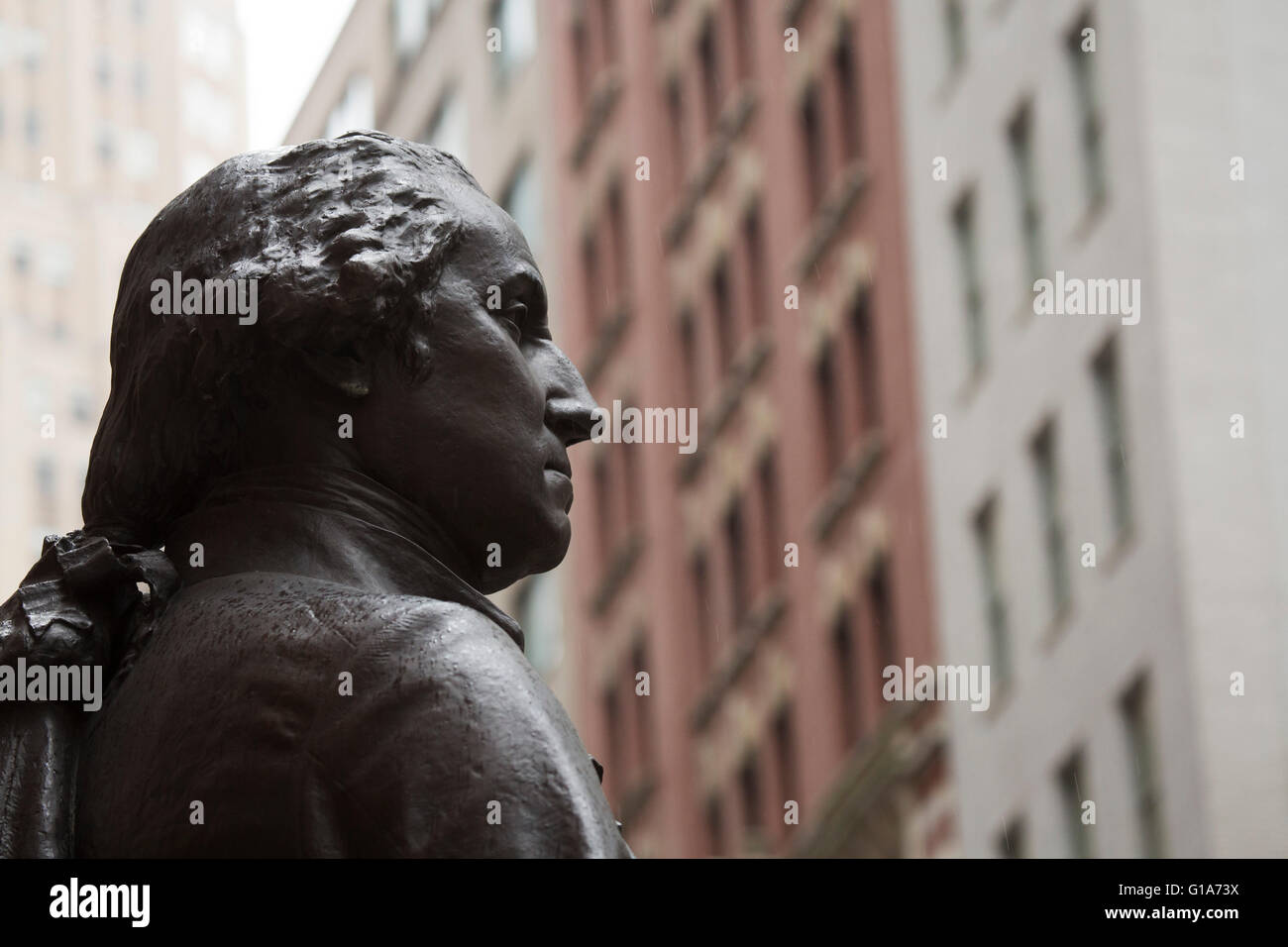 Statue of Washington on the steps of the Federal Hall at Wall Street in New York City