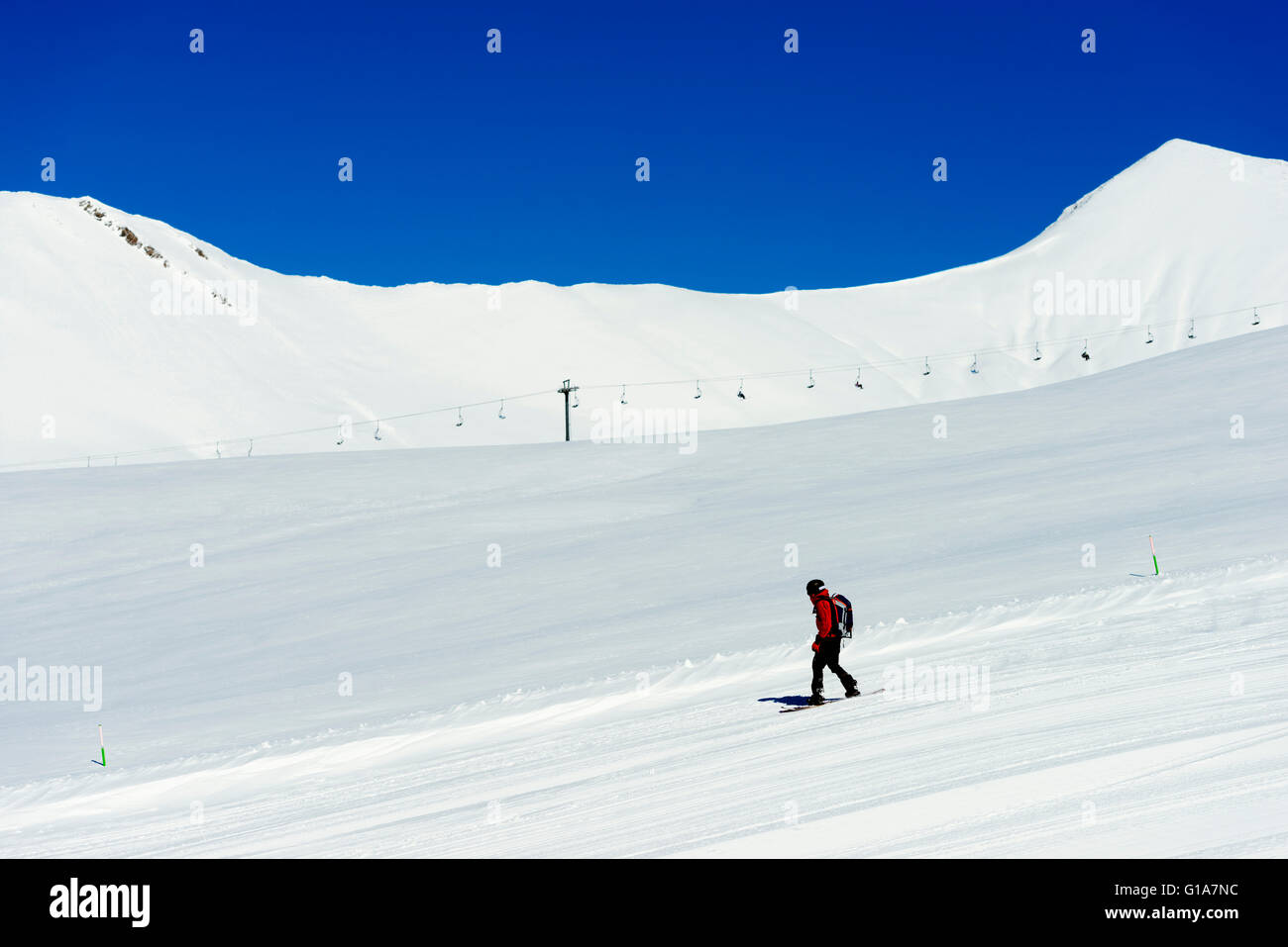 Eurasia, Caucasus region, Georgia, Gudauri ski resort, snowboarder Stock Photo