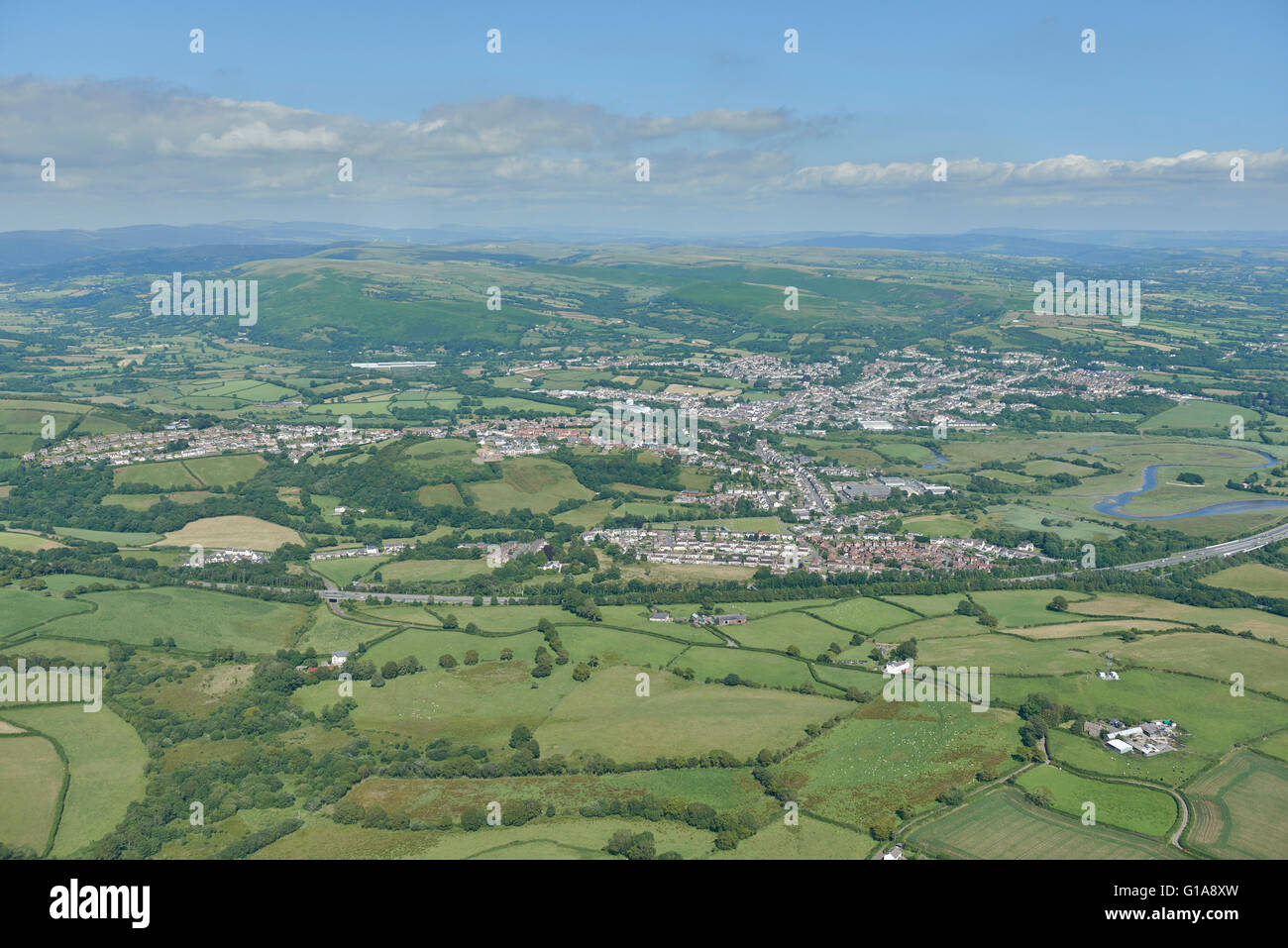 An aerial view of the South Wales town of Hendy and surrounding countryside Stock Photo