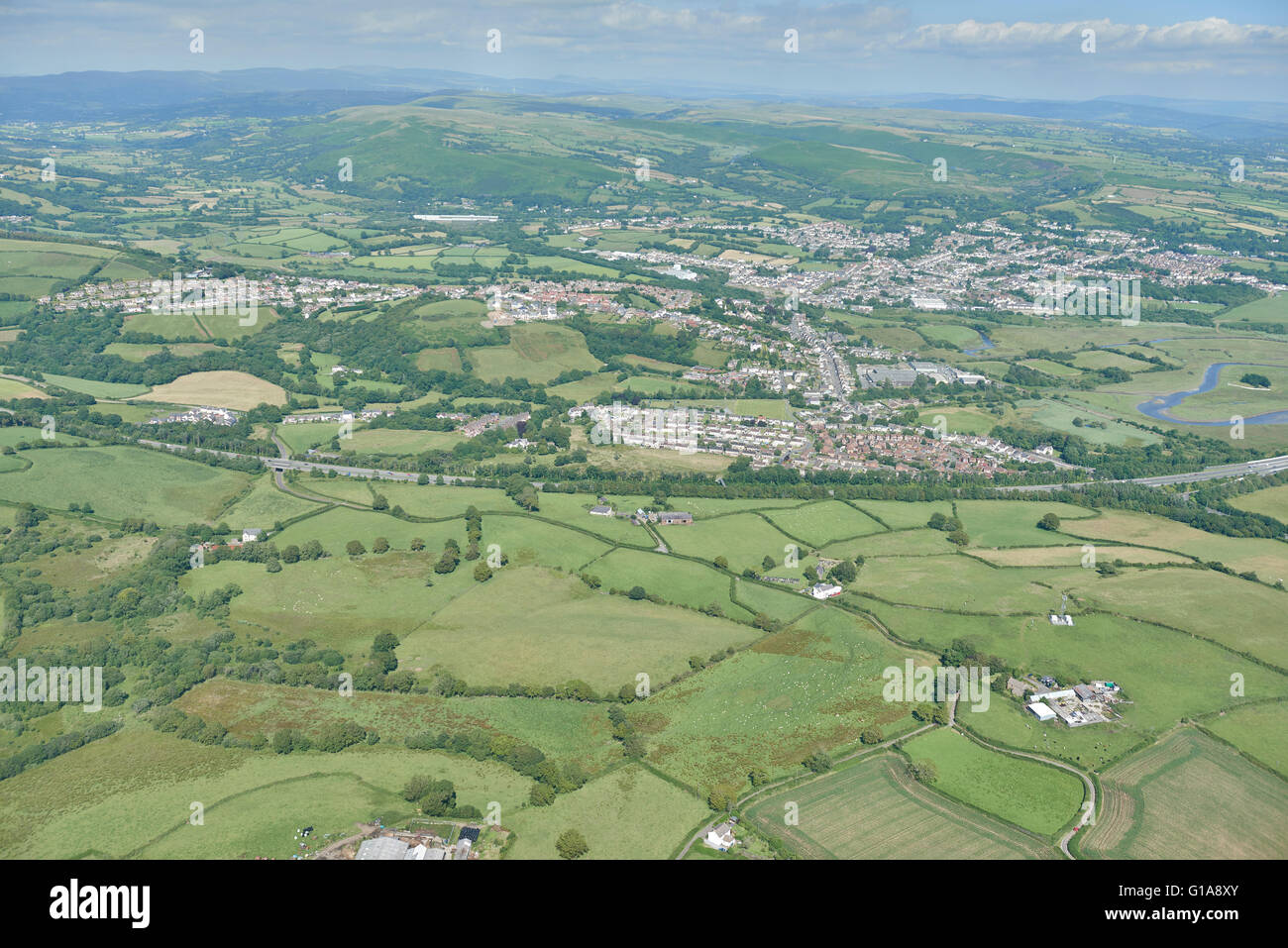 An aerial view of the South Wales town of Hendy and surrounding countryside Stock Photo