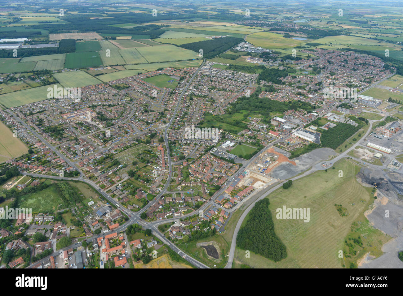 An aerial view of the Nottinghamshire towns of Harworth and Bircotes