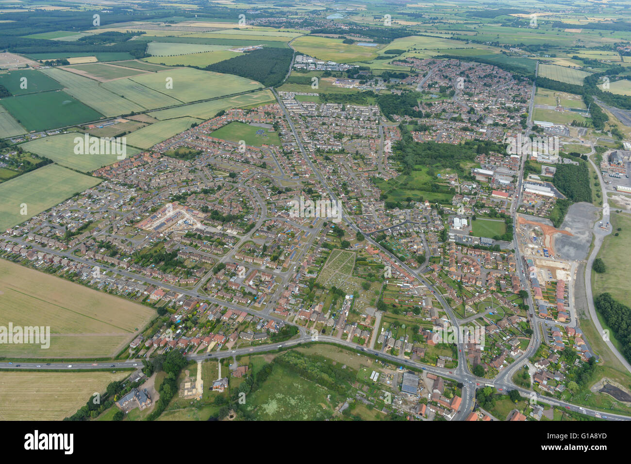 An aerial view of the Nottinghamshire towns of Harworth and Bircotes Stock Photo