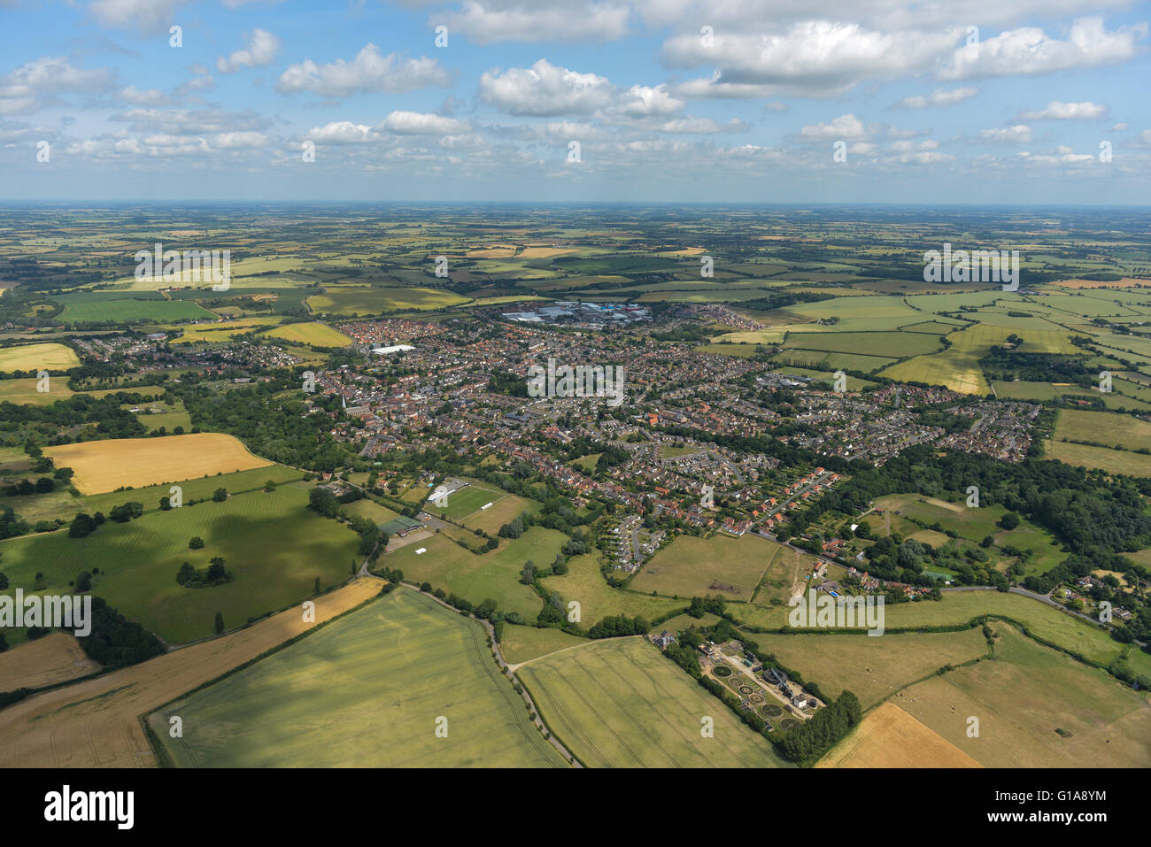 An aerial view of the Suffolk town of Hadleigh, taken from the south