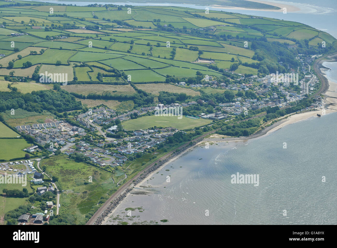 An aerial view of Ferryside, a village in Carmarthenshire, Wales Stock Photo