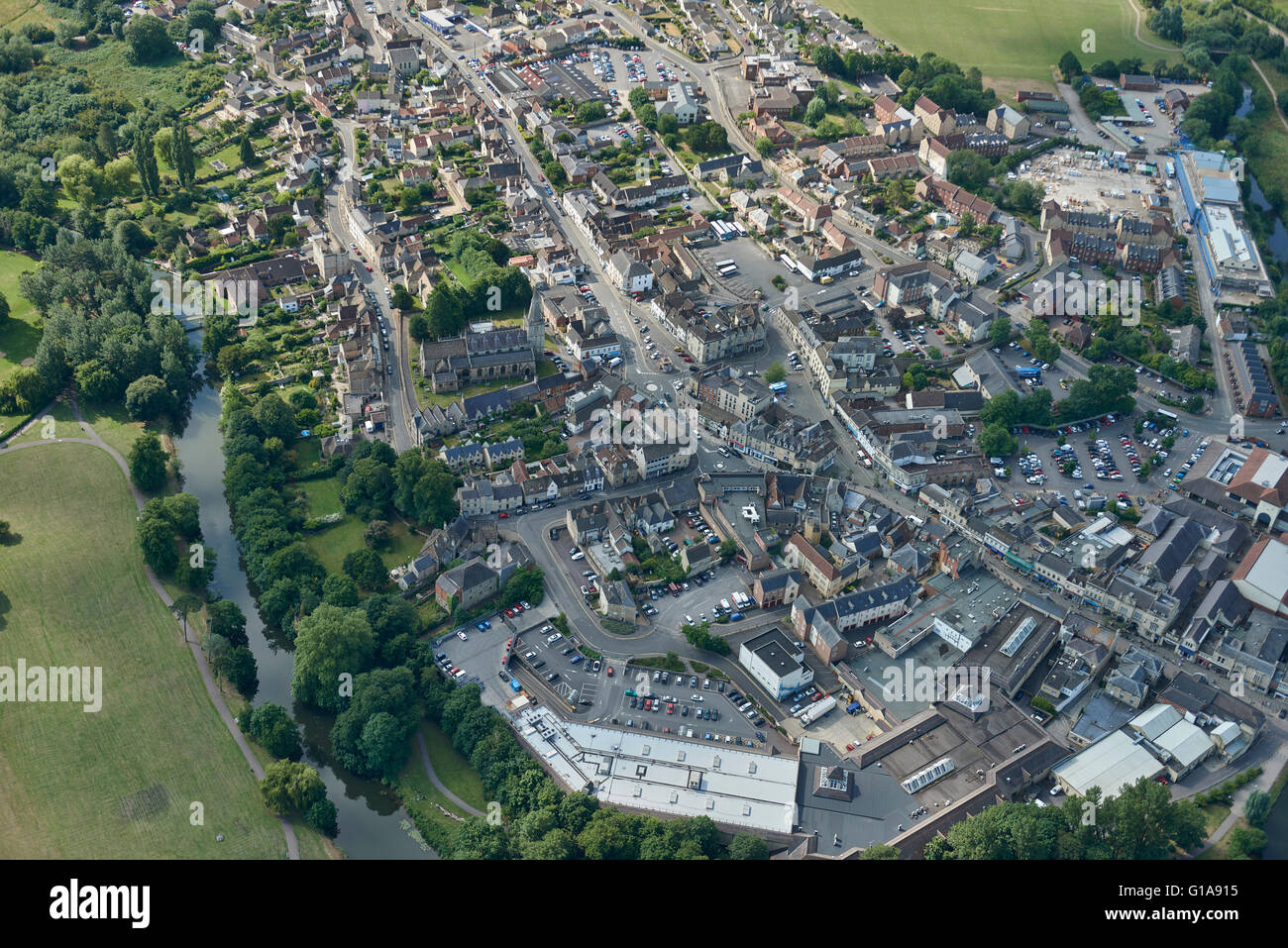 An aerial view of the centre of Chippenham, a market town in Wiltshire Stock Photo
