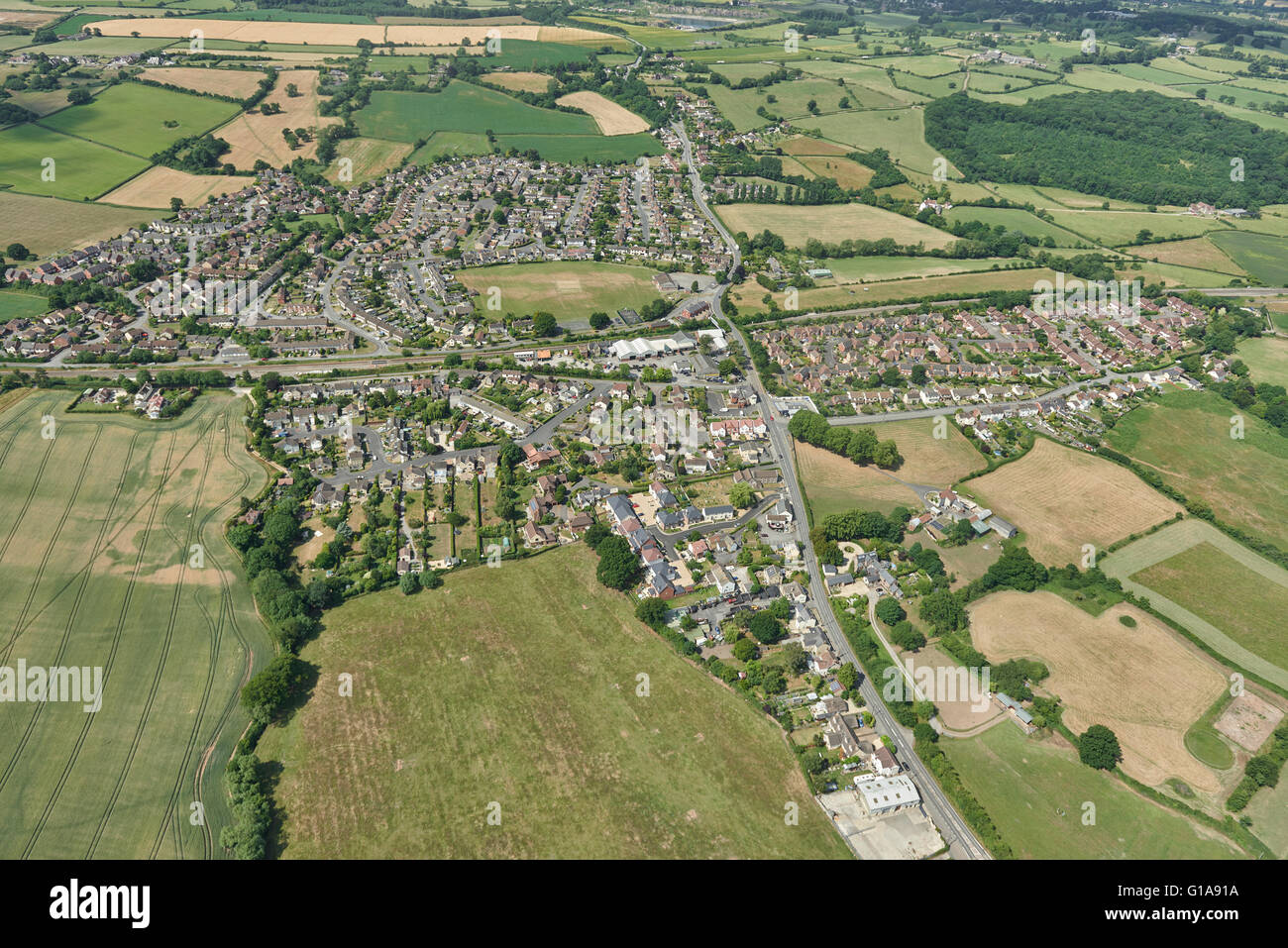 An aerial view of the village of Charfield and surrounding South Gloucestershire countryside Stock Photo