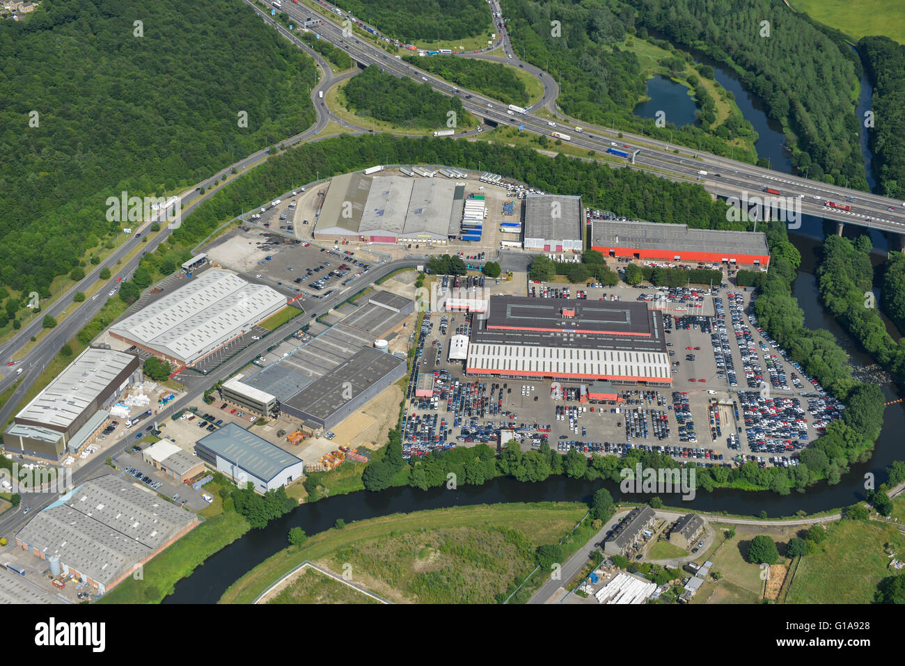 Aerial views of the Armytage Road Industrial Estate, Brighouse Stock Photo