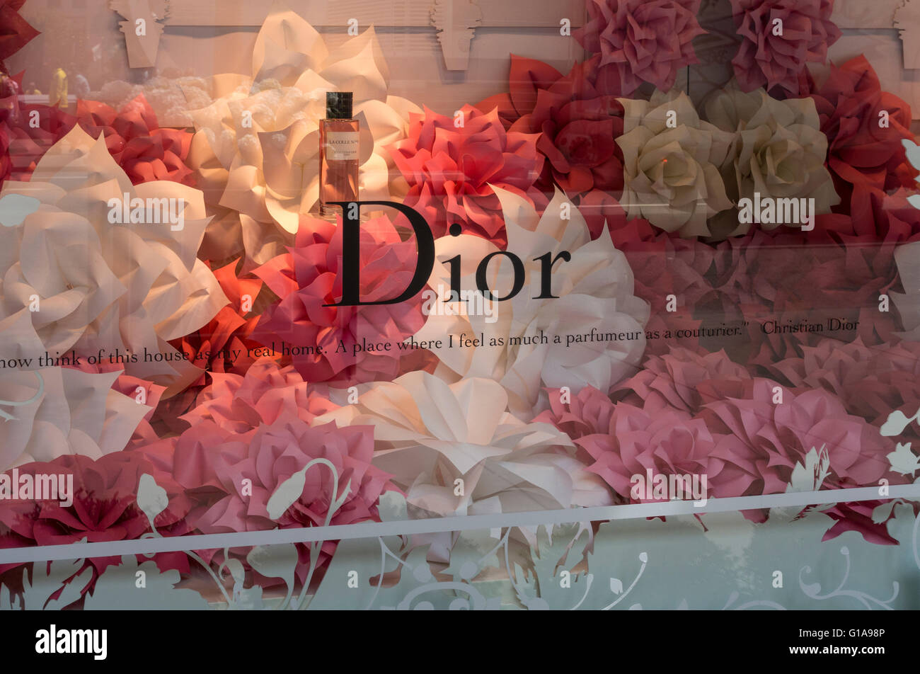 Dior fragrance window display in Saks Fifth Avenue in New York City Stock Photo