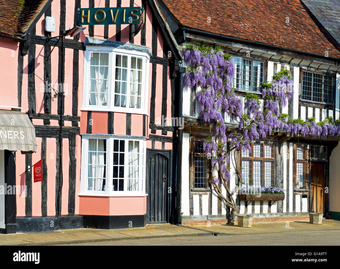 Halftimbered houses in the village of Lavenham, Suffolk, England UK