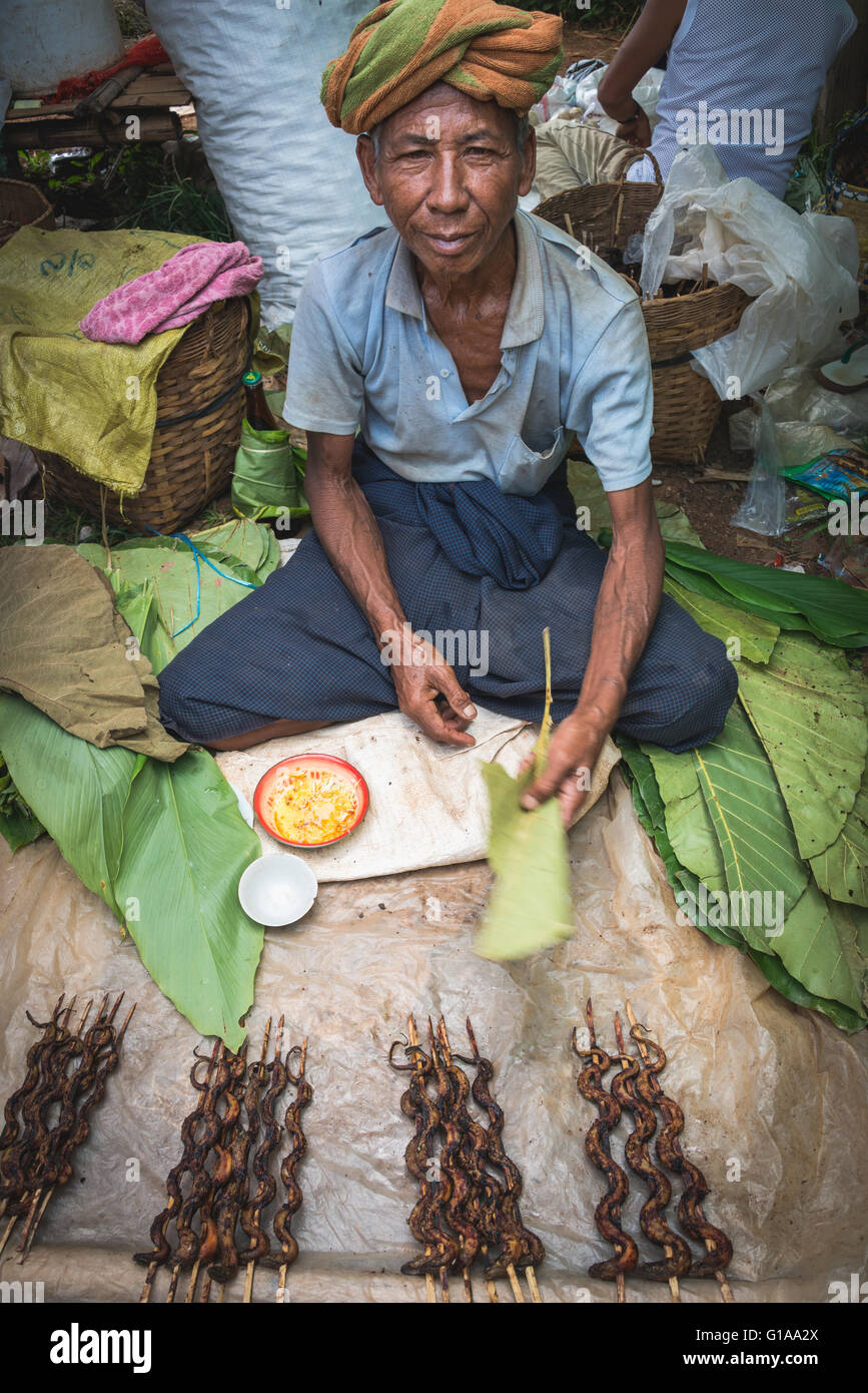 Market vendor near Kalaw Village, Myanmar Stock Photo