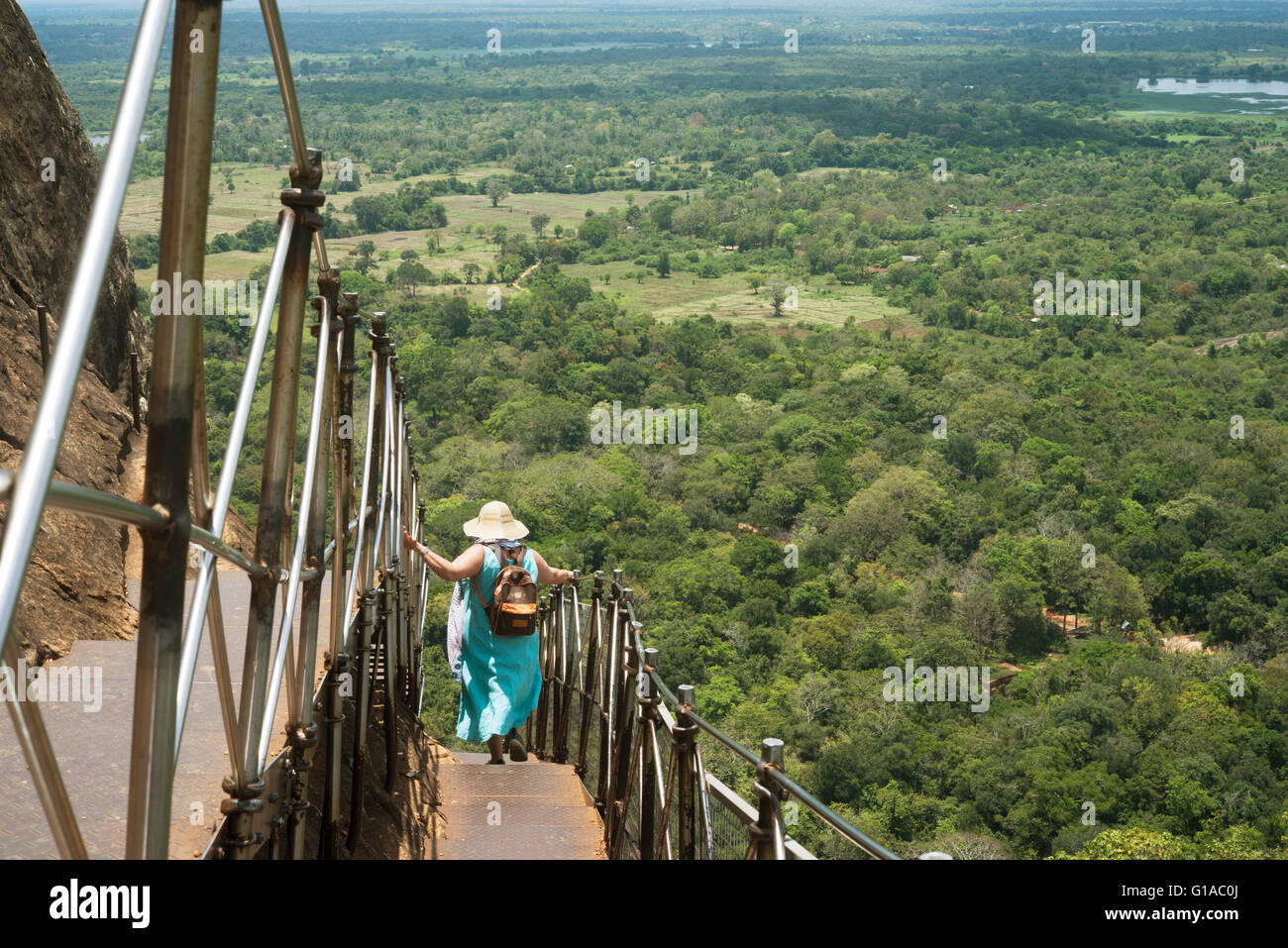 Tourist on Sigiriya rock fortress, Sri Lanka Stock Photo